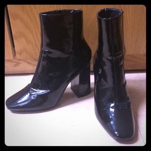 Patent leather black heeled boots